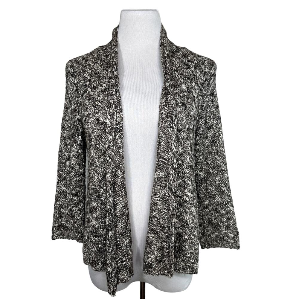 Eileen Fisher Linen Viscose Blend Woven Open Drape Cardigan Heather Black Medium
